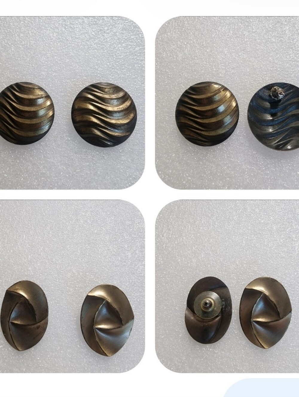 Statement Earrings Lot of 2 Pairs Bronze Tone Metal Round & Oval Post Earrings